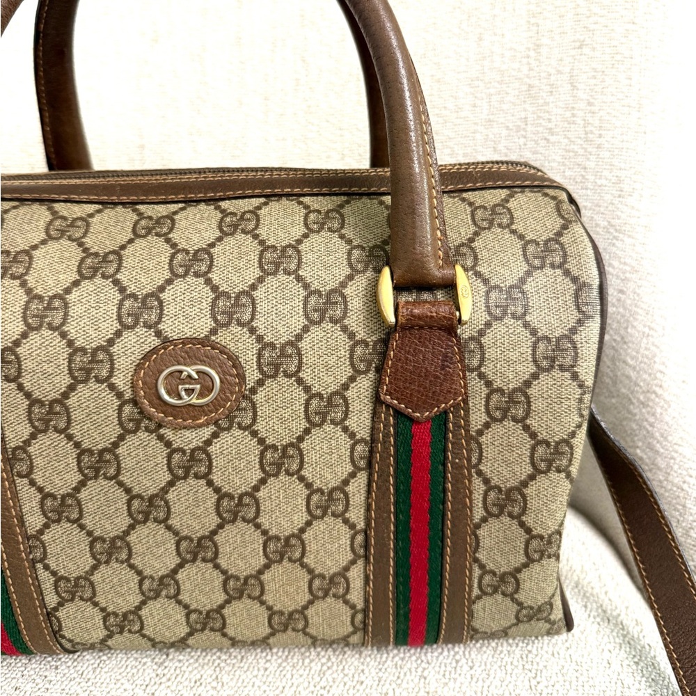 Gucci Brown GG Canvas Satchel with Green and Red Web Stripes - Picture 2 of 16